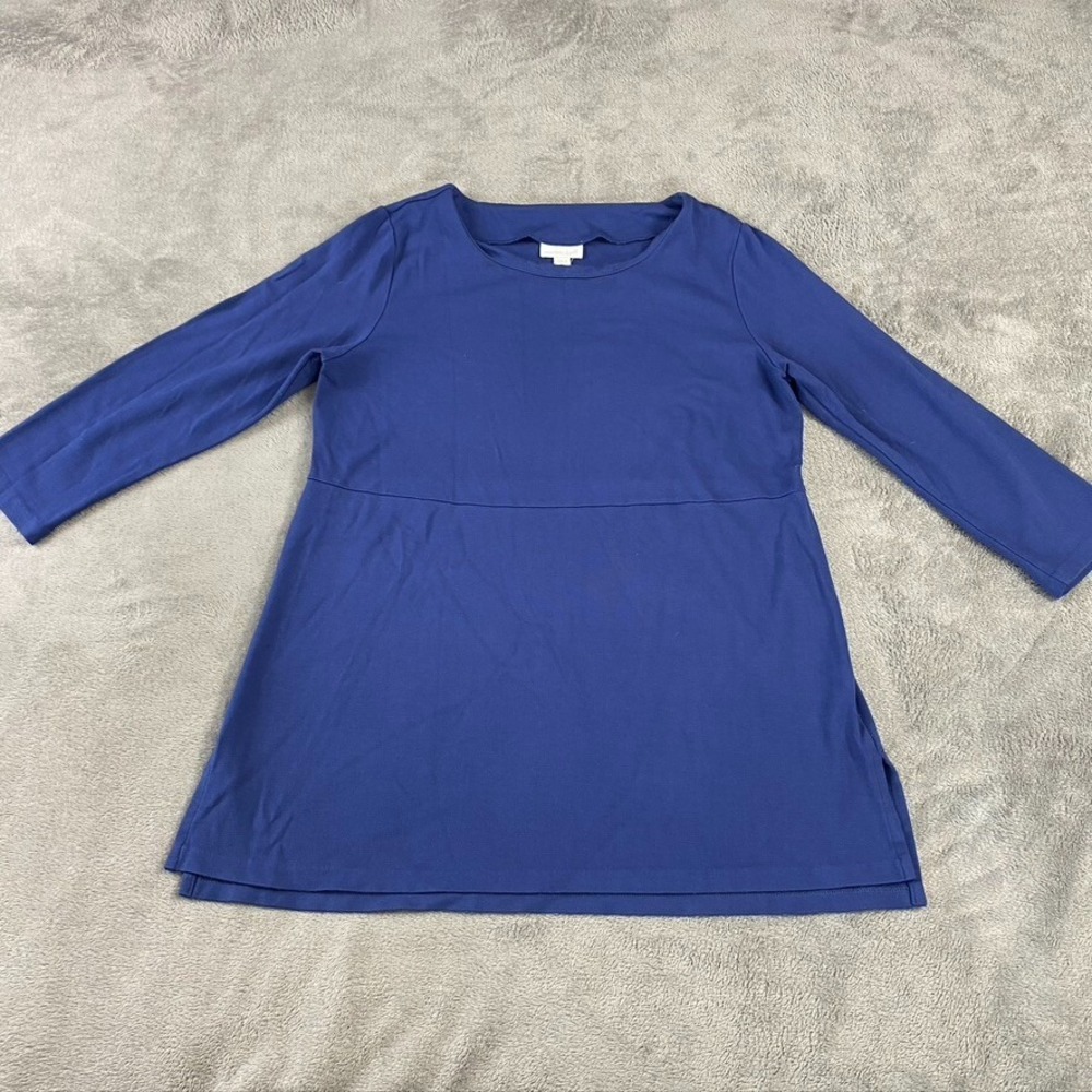J Jill Top Womens XS Petite Ponte Tunic Knit 3/4Sleeve Minimalist Pleated Blouse